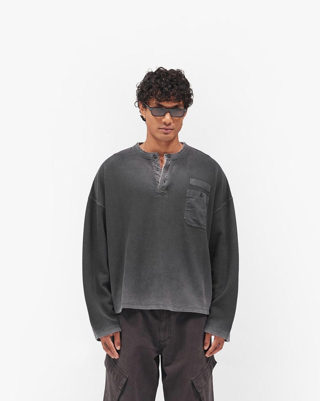 Represent Black Heavyweight Henley Sweater for men