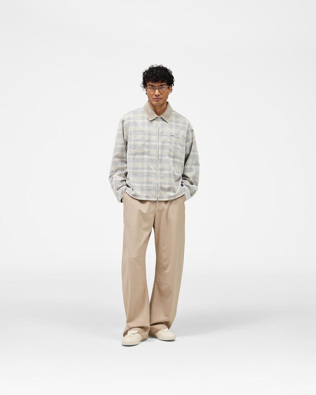 Represent White Cord Zip Flannel Shirt for men