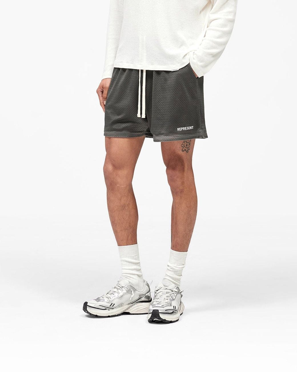 Represent Gray Washed Mesh Shorts for men