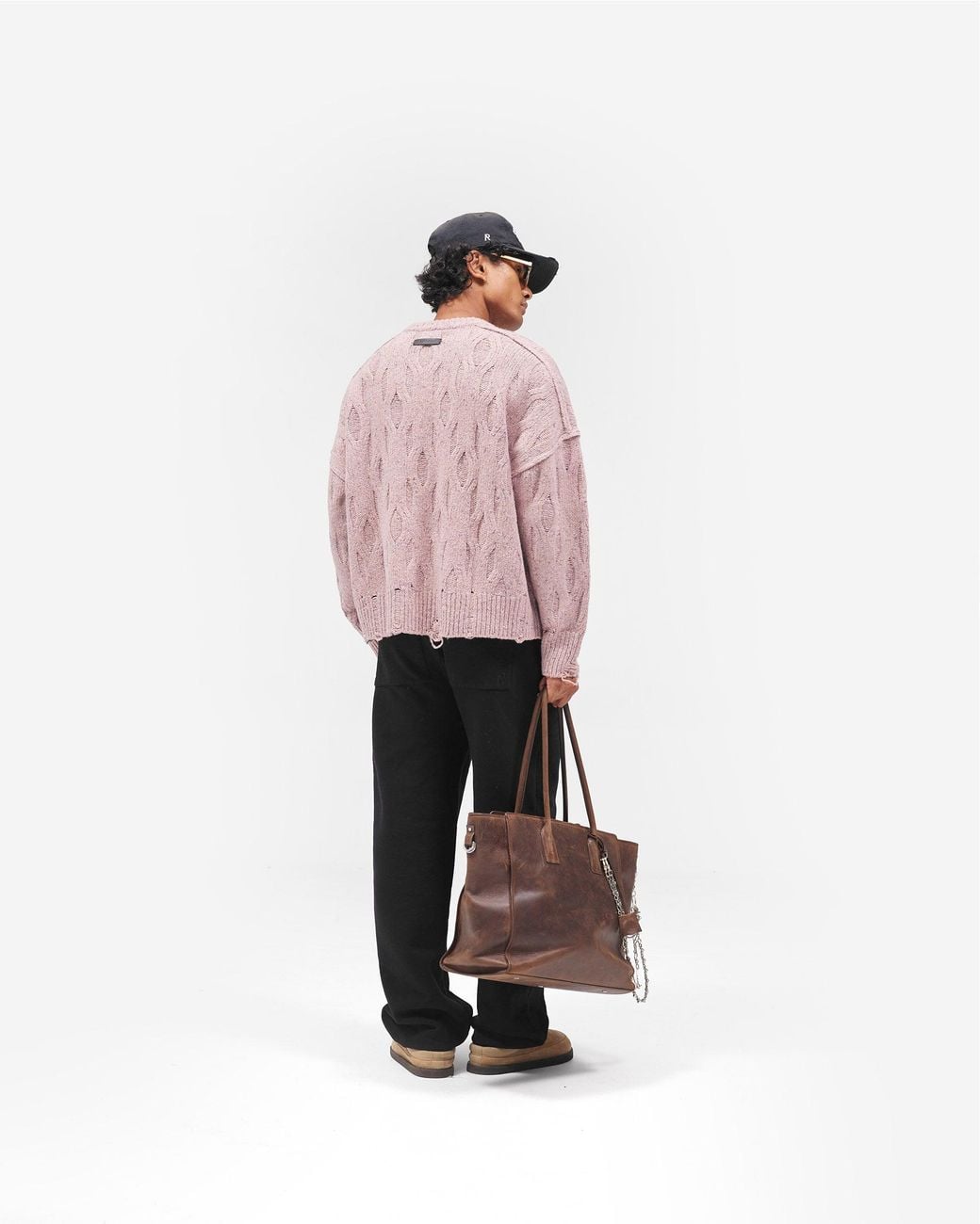 Represent Pink Distress Knit Sweater for men