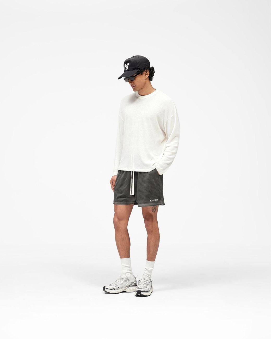 Represent Gray Washed Mesh Shorts for men