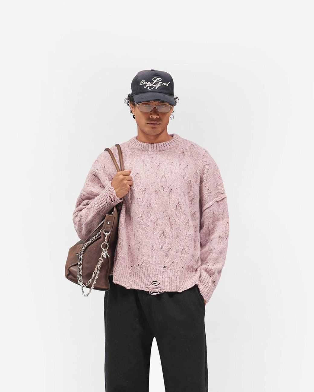 Represent Pink Distress Knit Sweater for men