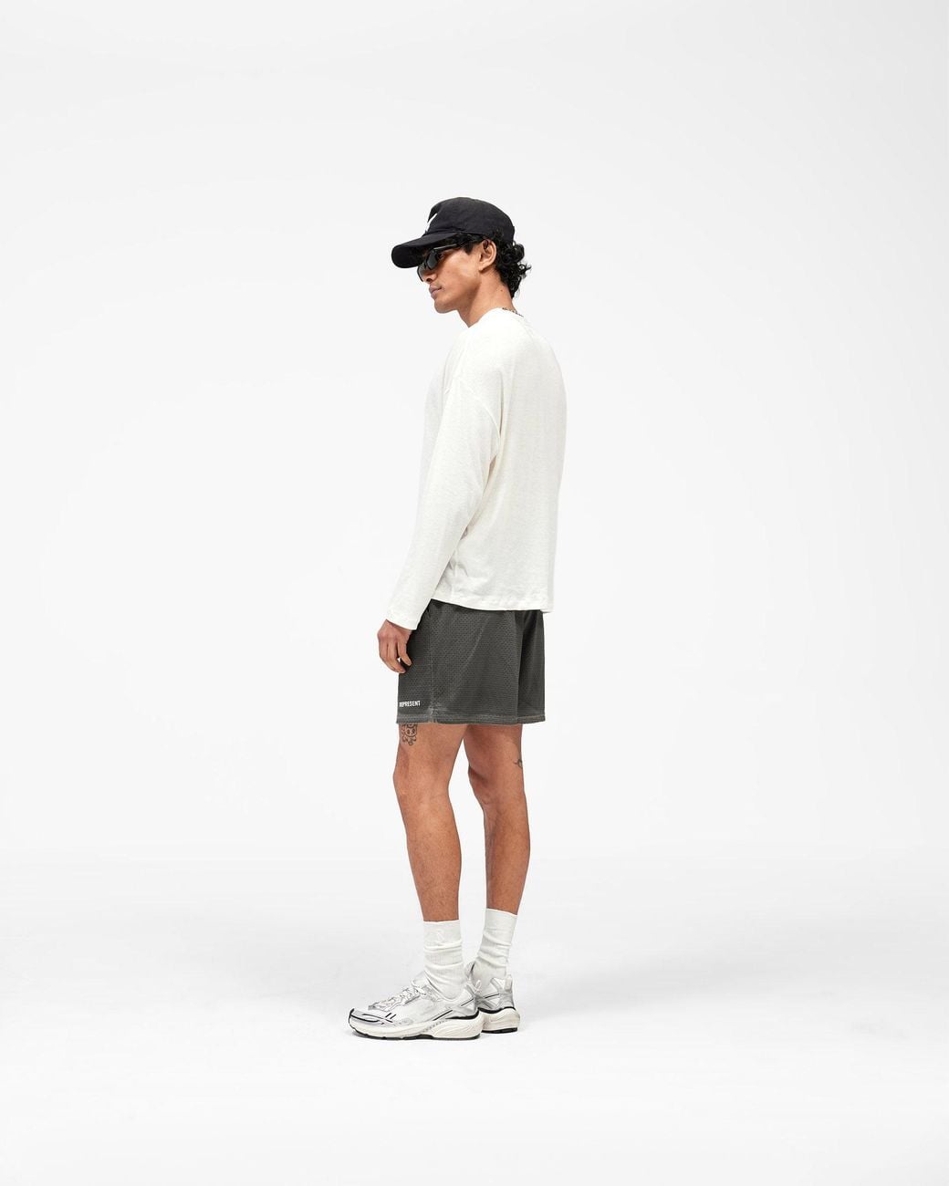 Represent Gray Washed Mesh Shorts for men