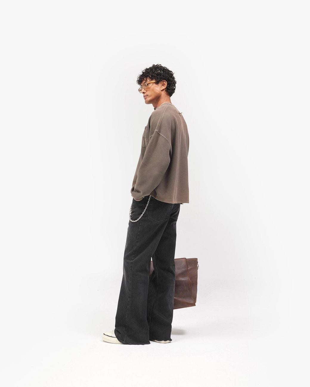 Represent Brown Heavyweight Henley Sweater for men