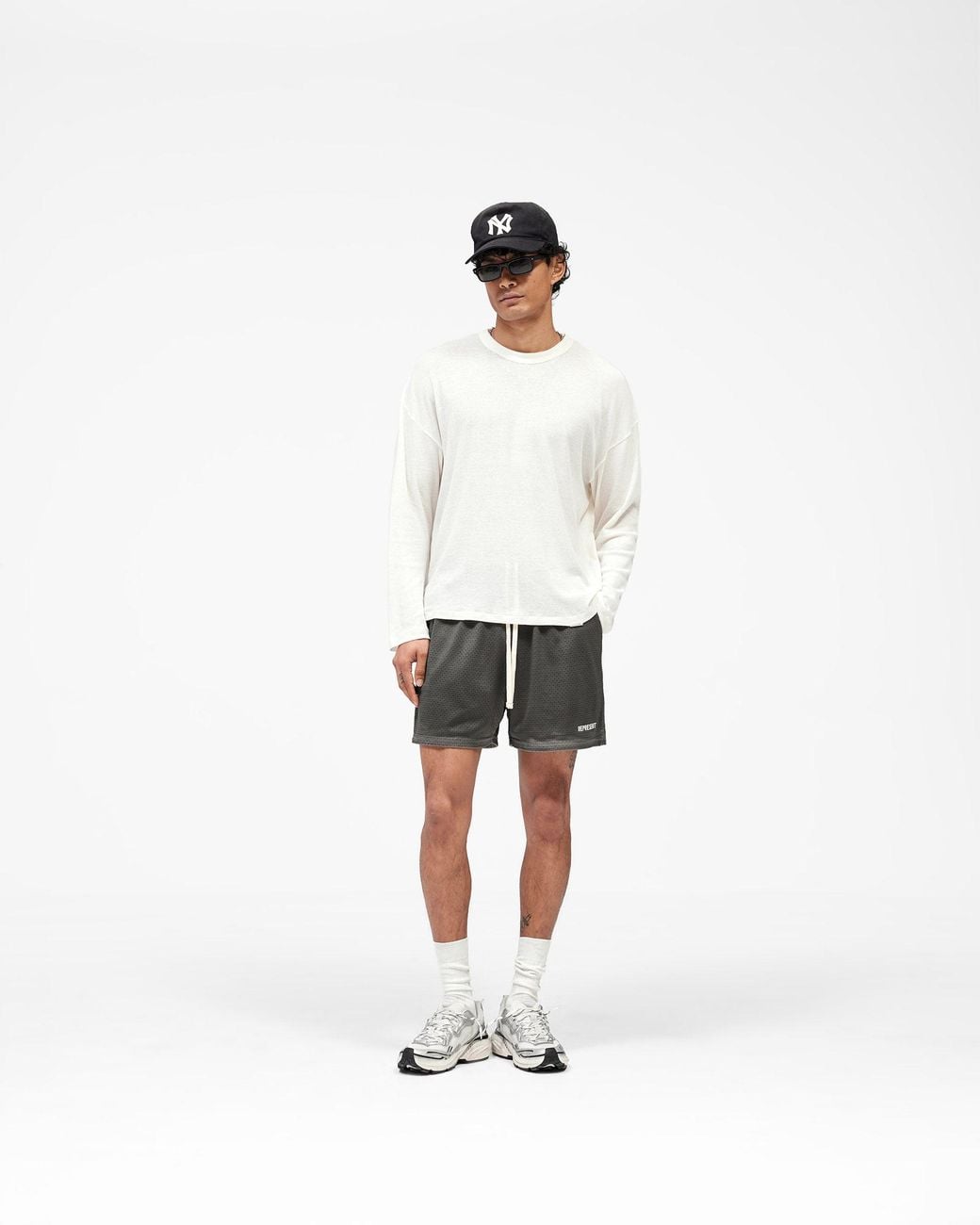 Represent Gray Washed Mesh Shorts for men