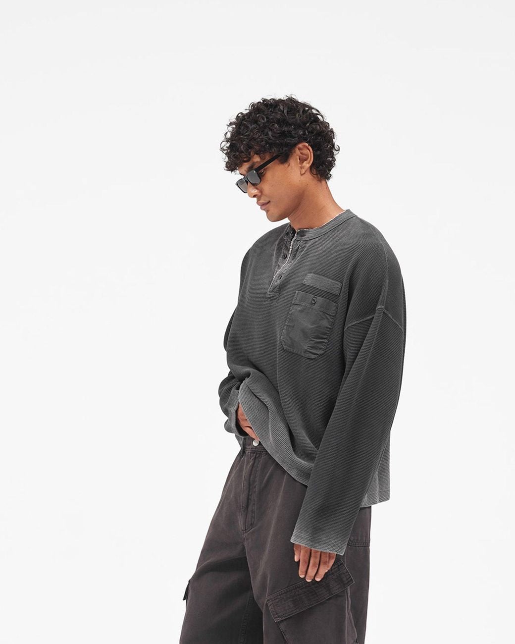 Represent Black Heavyweight Henley Sweater for men