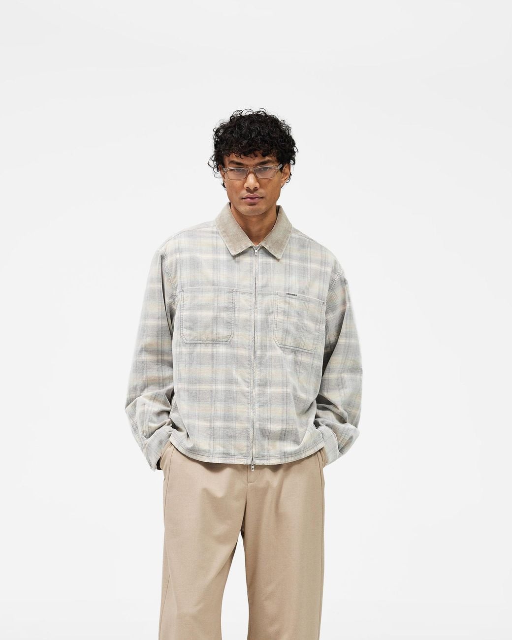 Represent White Cord Zip Flannel Shirt for men