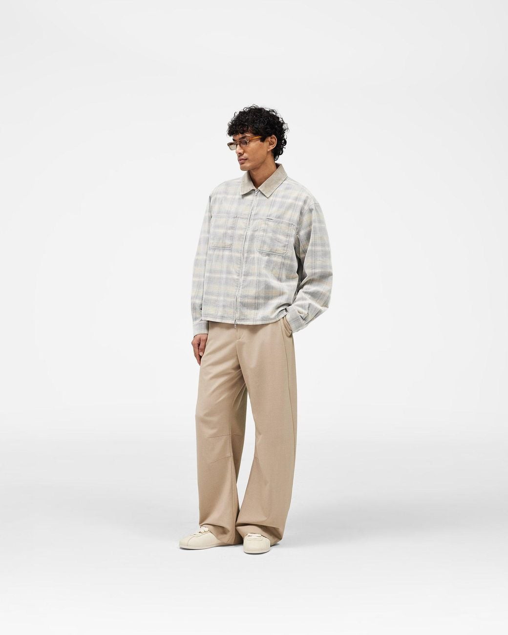 Represent White Cord Zip Flannel Shirt for men