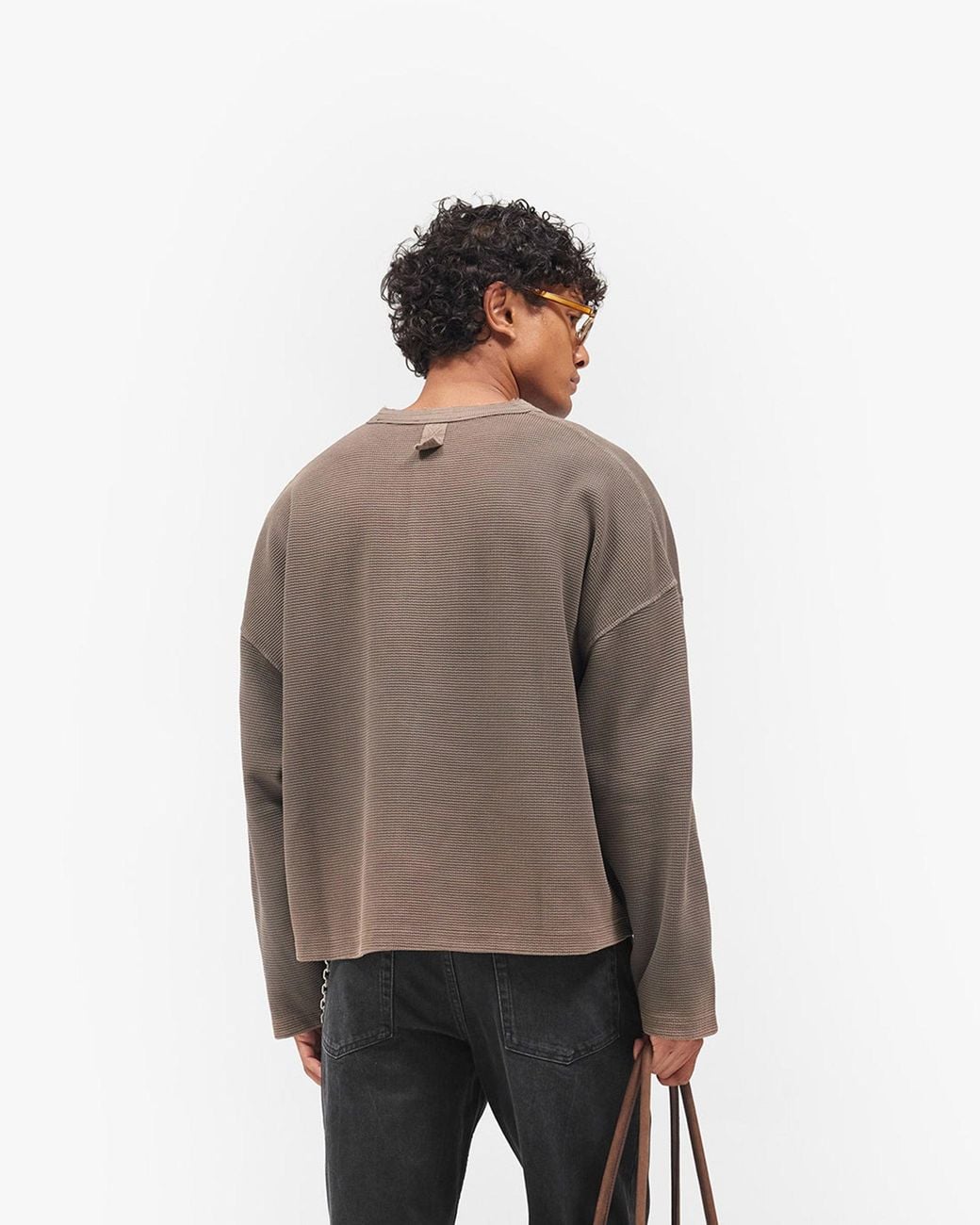 Represent Brown Heavyweight Henley Sweater for men