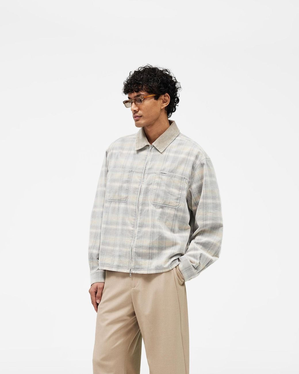 Represent White Cord Zip Flannel Shirt for men