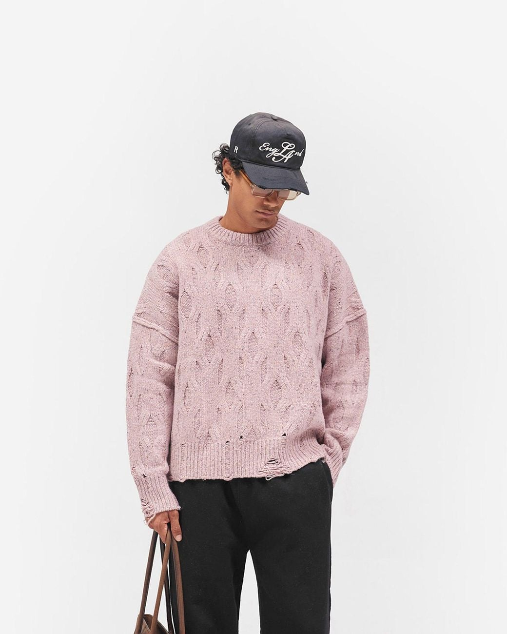 Represent Pink Distress Knit Sweater for men