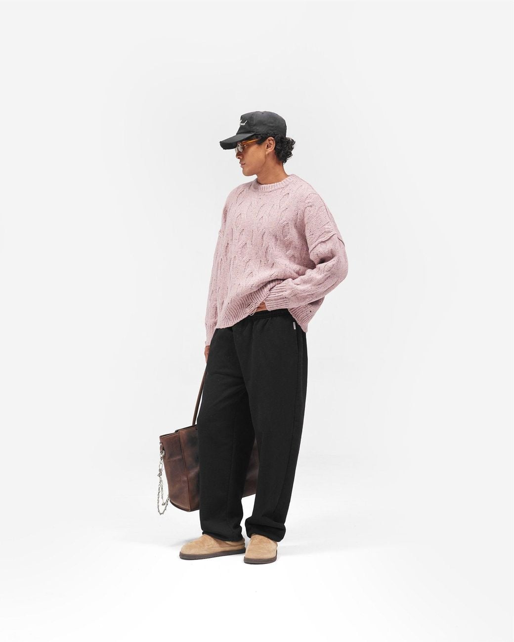 Represent Pink Distress Knit Sweater for men