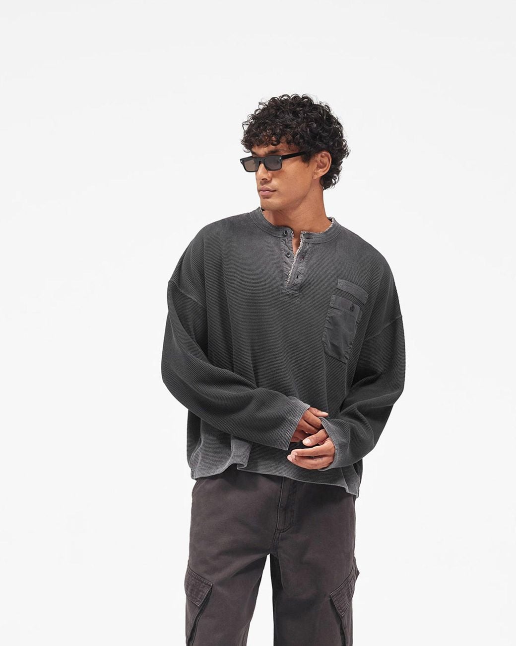 Represent Black Heavyweight Henley Sweater for men