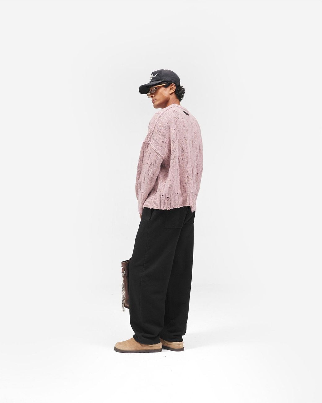 Represent Pink Distress Knit Sweater for men