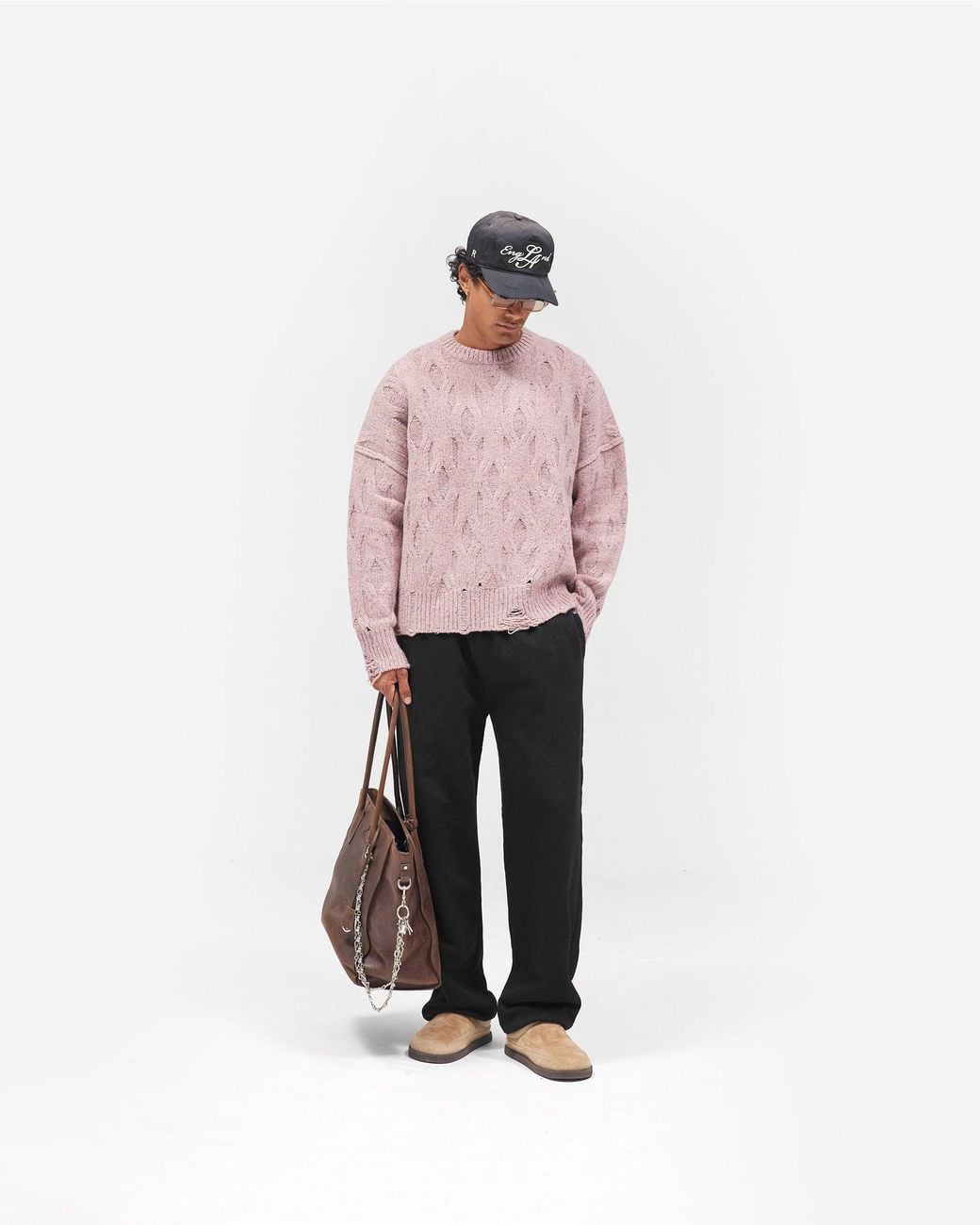 Represent Pink Distress Knit Sweater for men