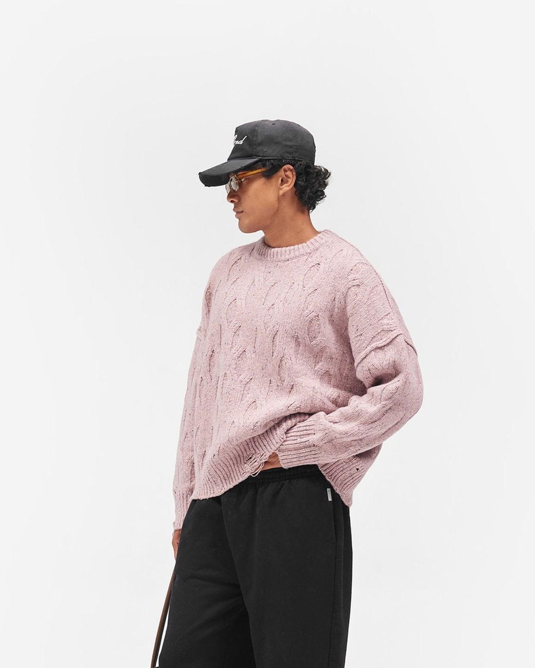 Represent Pink Distress Knit Sweater for men