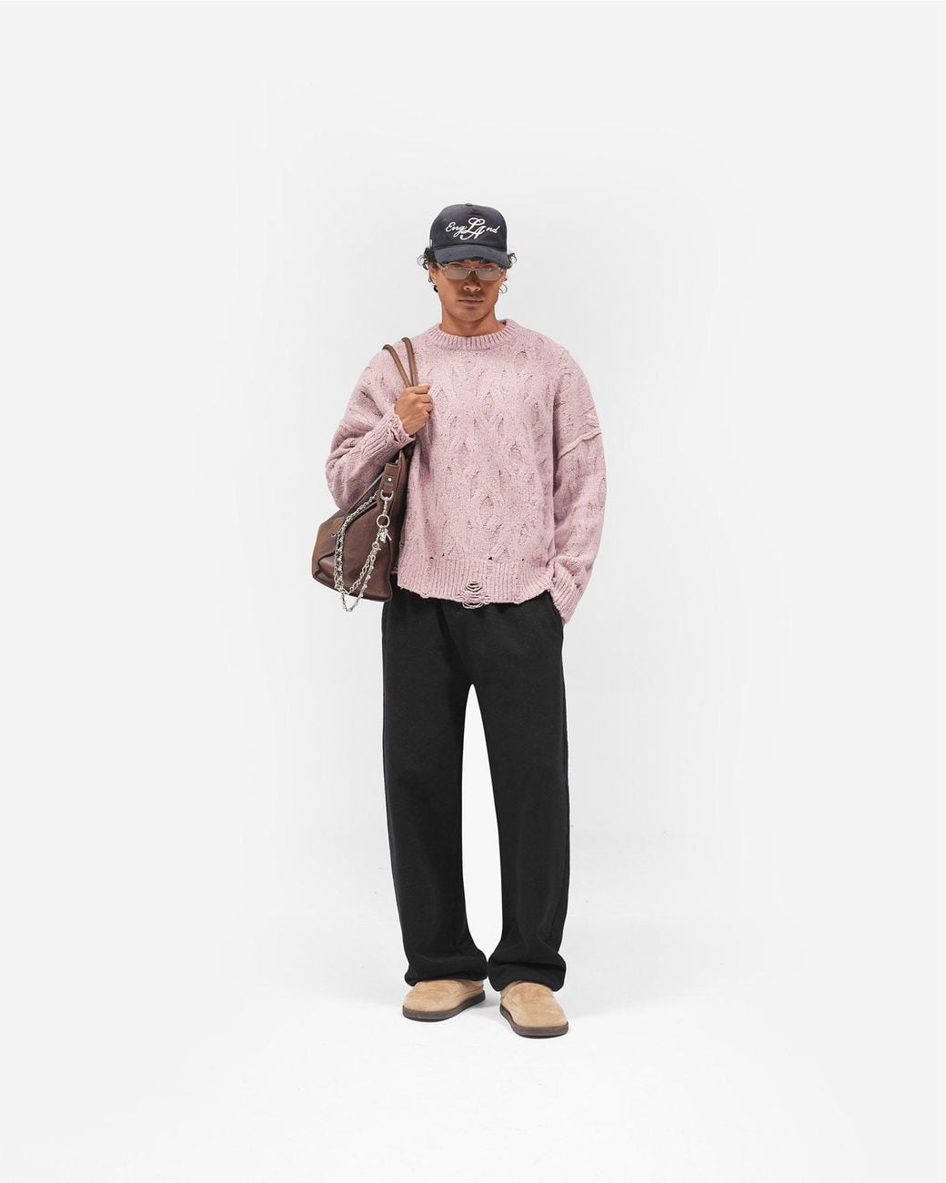 Represent Pink Distress Knit Sweater for men