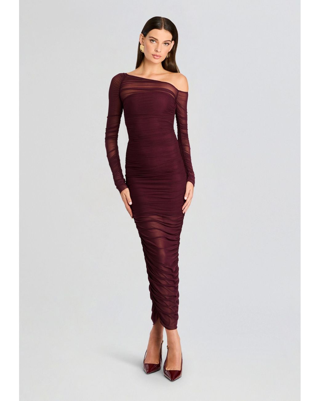 SER.O.YA Mesh One-Shoulder Midi Dress in Red | Lyst