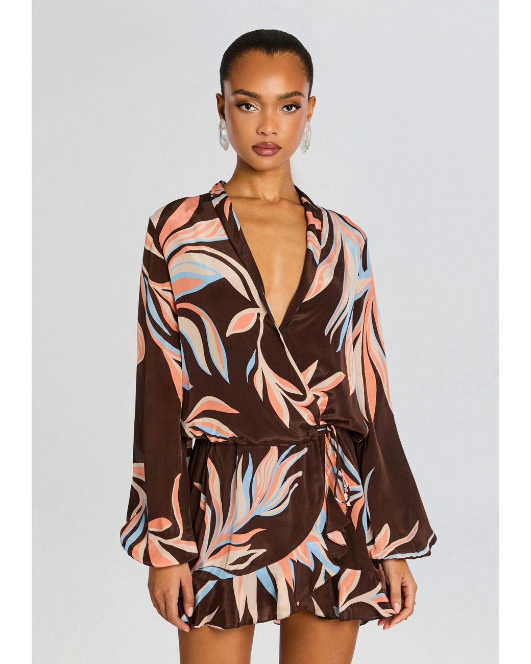Rococo Sand White Fern Front Wrap Mini Dress