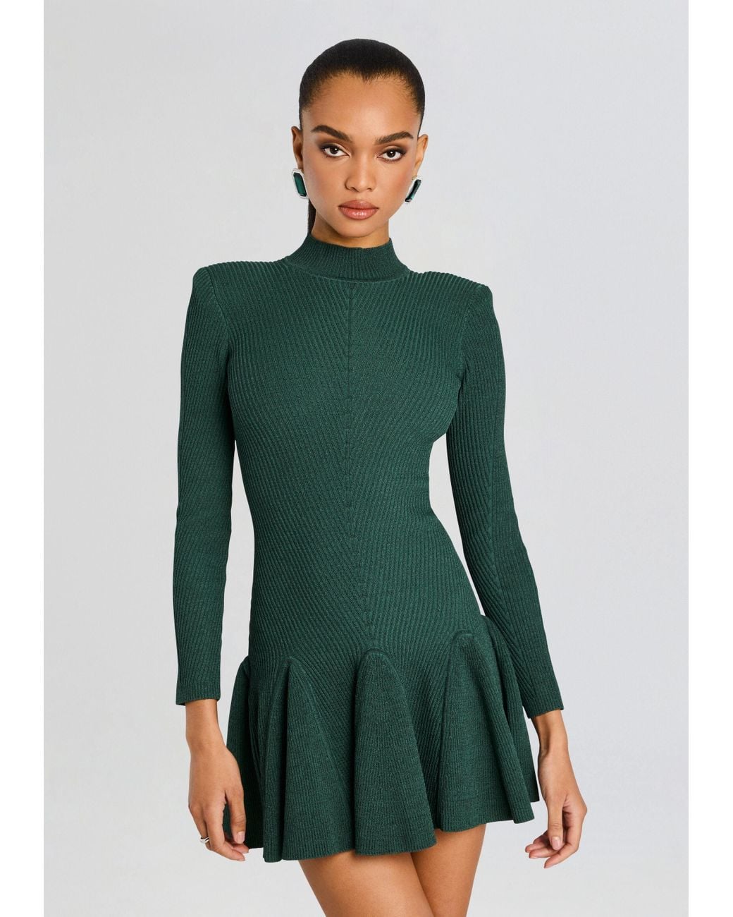 slim fit dress slacks Nelly Green Metallic Knit Midi Dress RENTAL – Olivia Rubin main image 0