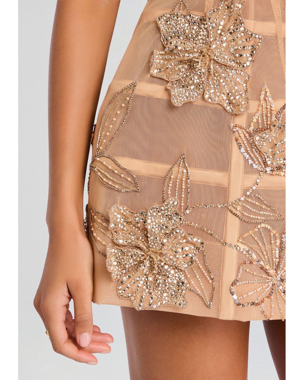knee length dresses for ladies Loveshackfancy Katarina Crystal Rose Embellished Mini Dress