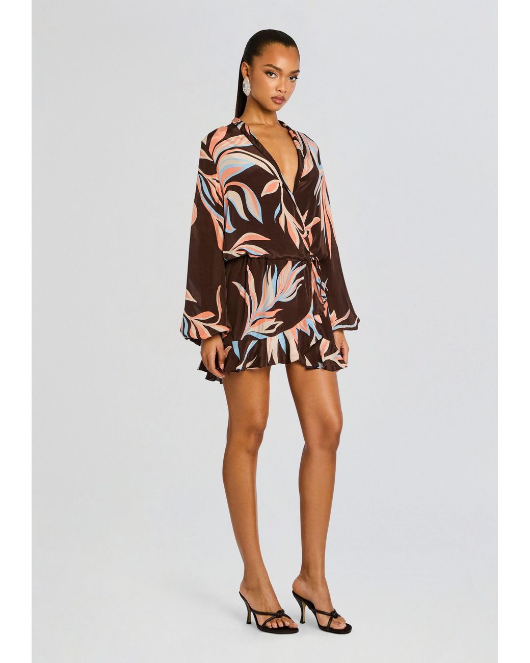 Rococo Sand White Fern Front Wrap Mini Dress