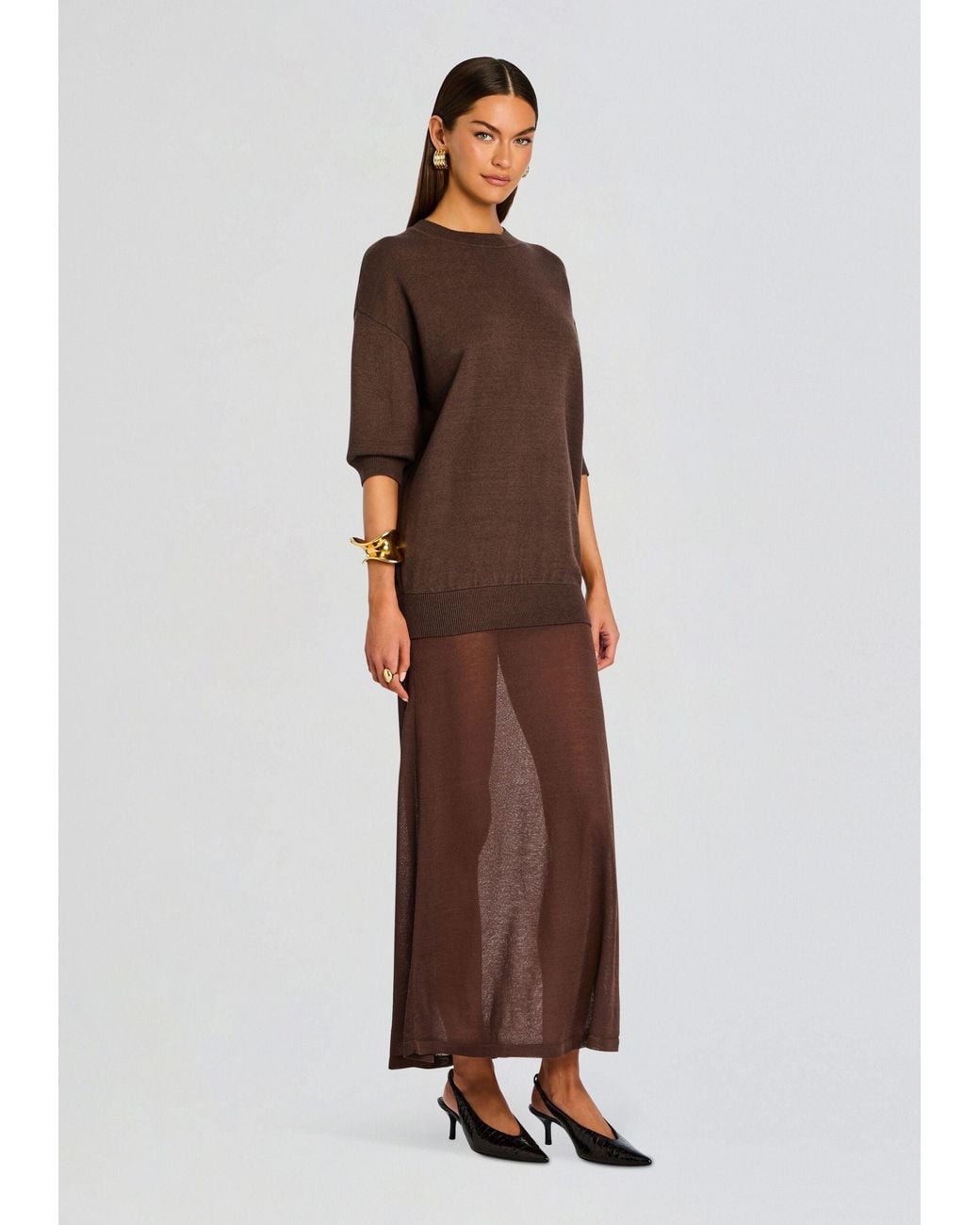 SER.O.YA Arwen Knit Maxi Dress in Brown | Lyst