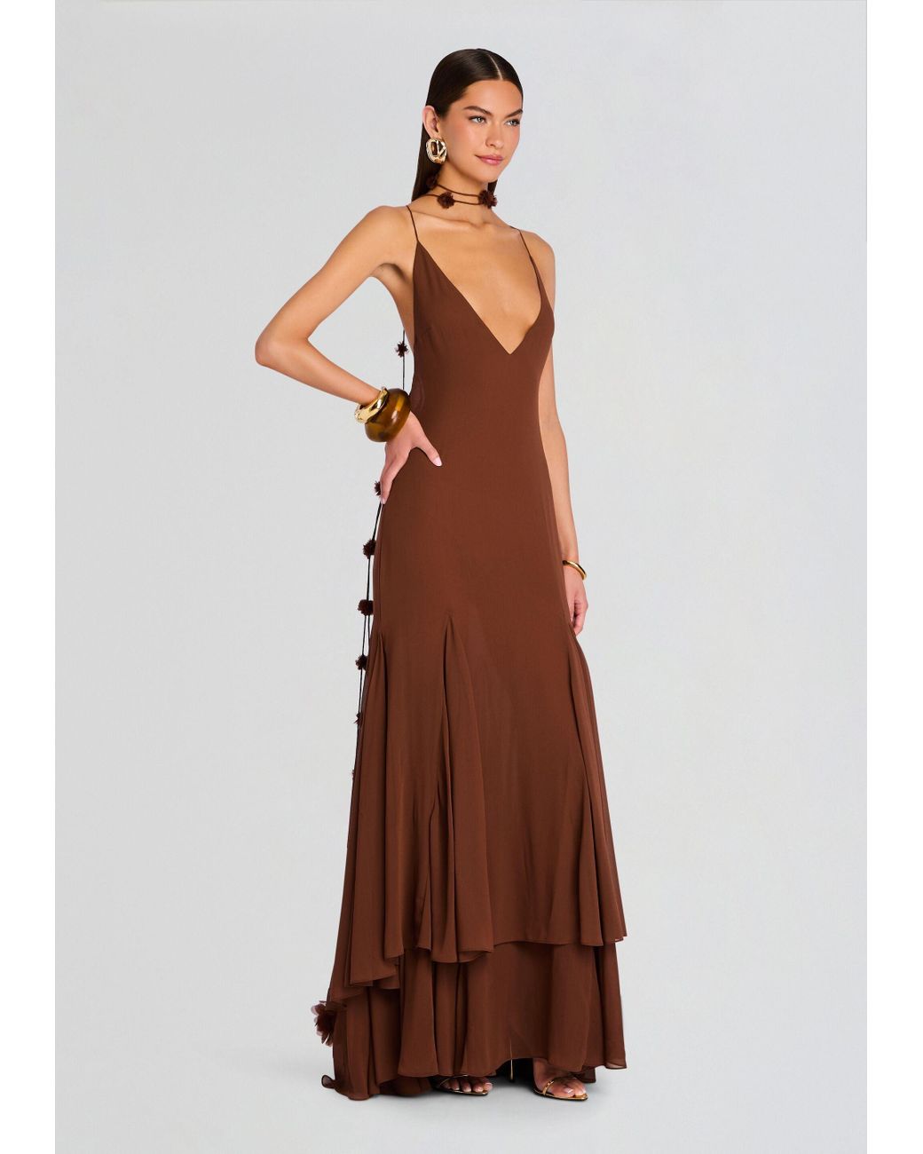 fitted lace wedding dress Retro Brown Layered Dress main image 1
