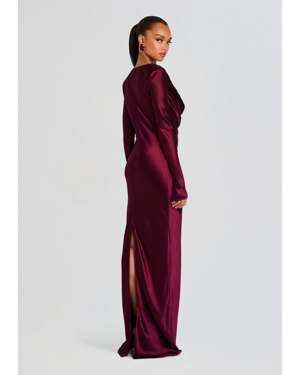 green emerald velvet dress Pink Cowl Neck Sheath Satin Open Back Formal Prom Dresses with Ruffles Pink / 4