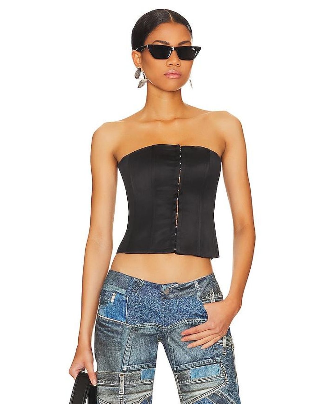 GUIZIO Blue Satin Corset Top