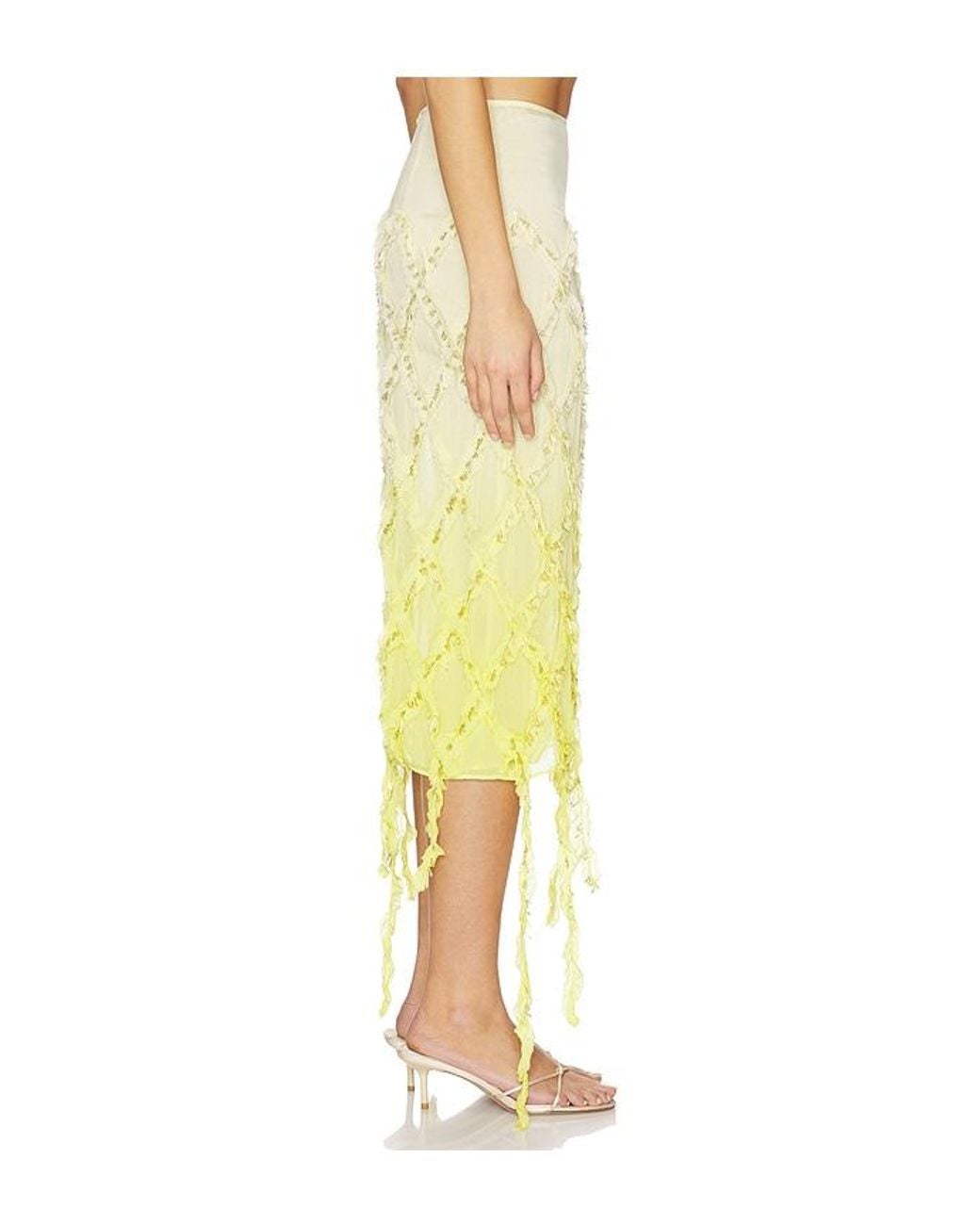 Blumarine Yellow Embroidered Creponne Skirt