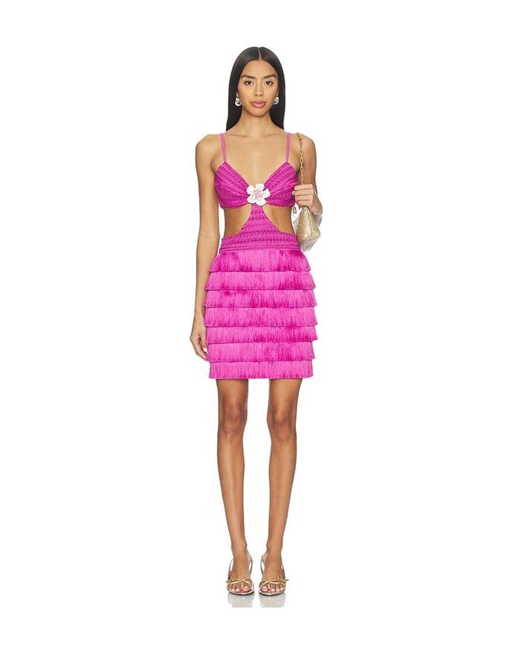 PATBO Pink Amethyst Fringe Mini Dress