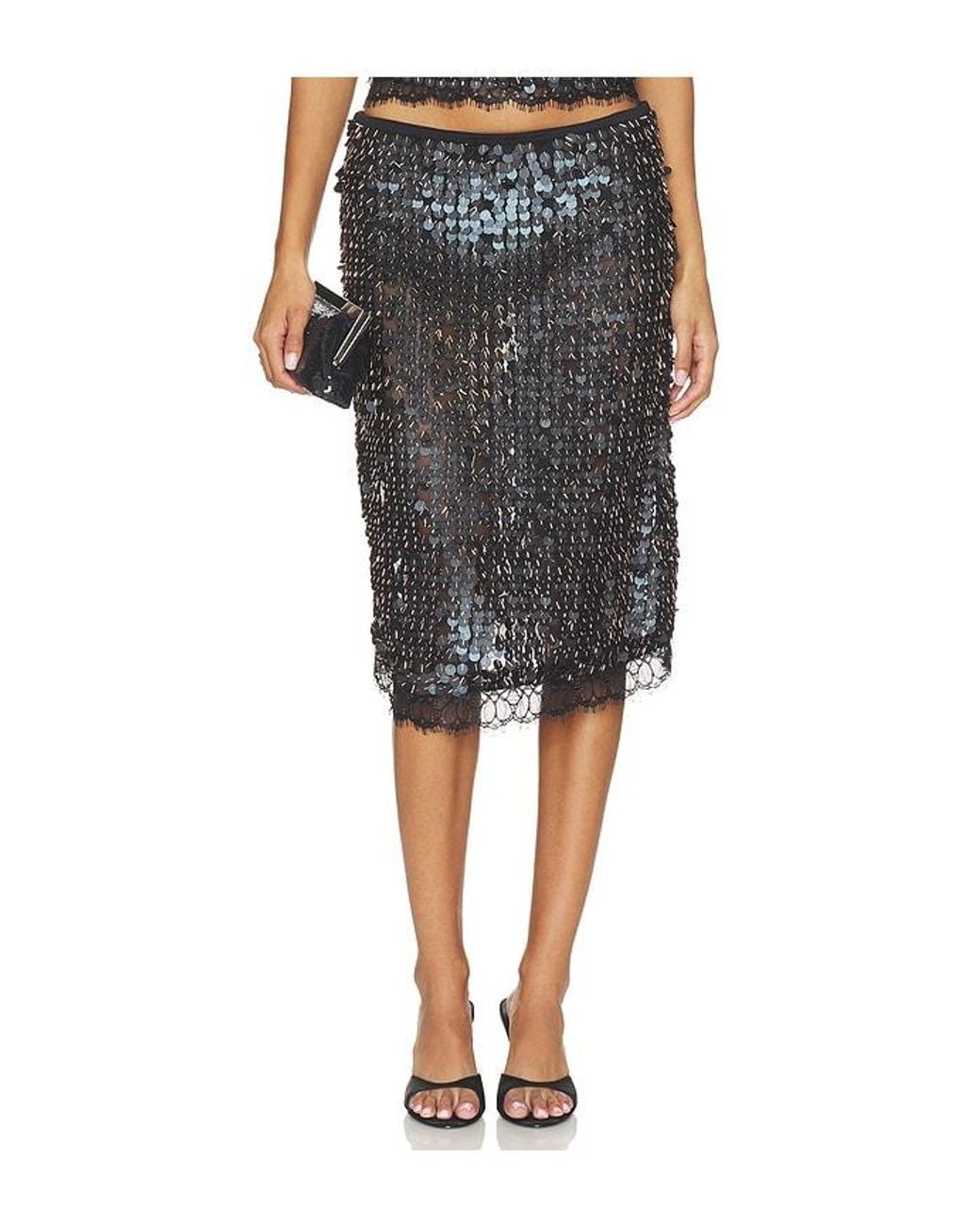 Siedres Black Helene Sequin Embellished Midi Skirt