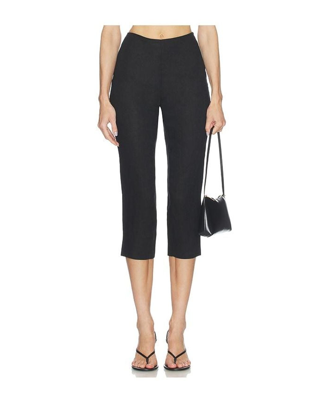 AEXAE Black Linen Capri Pant