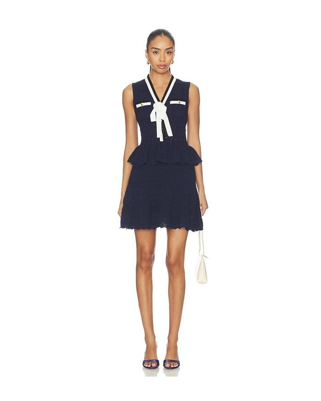 Self-Portrait Blue Peplum Pointelle Knit Mini Dress