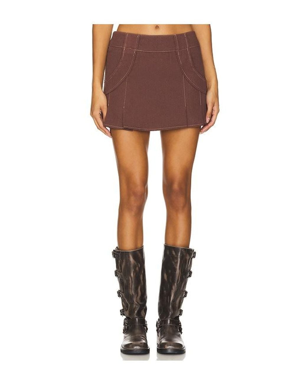 BY.DYLN Brown Rigid Cotton Mini Skirt