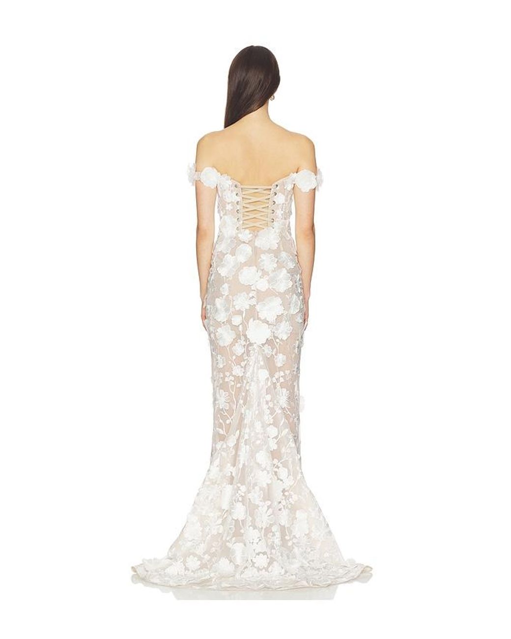 Bronx and Banco White Jasmine Floral Off The Shoulder Gown