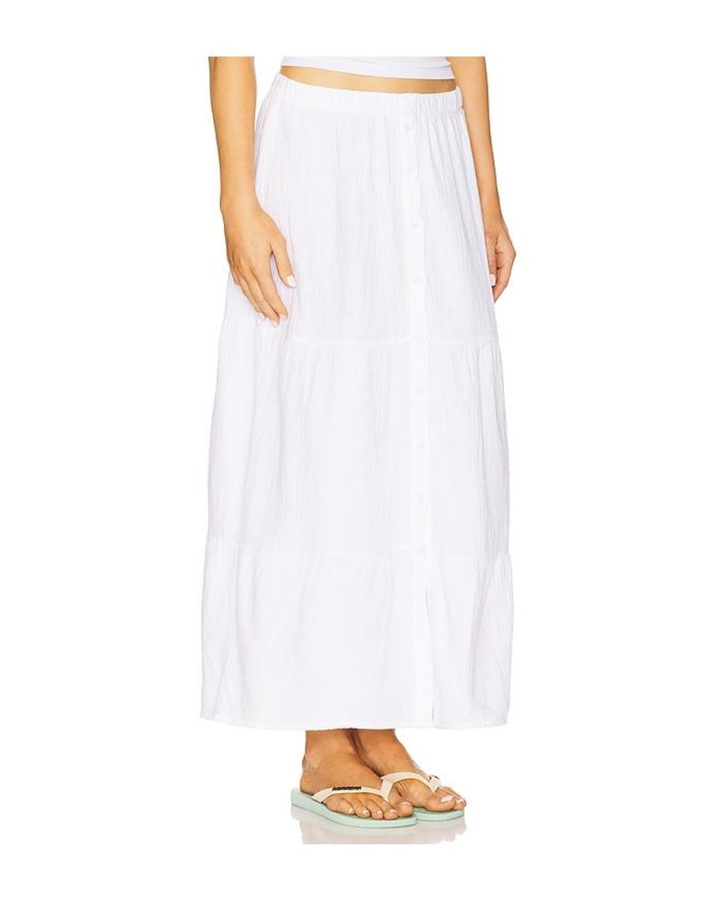 Bobi White Tiered Button Front Maxi Skirt