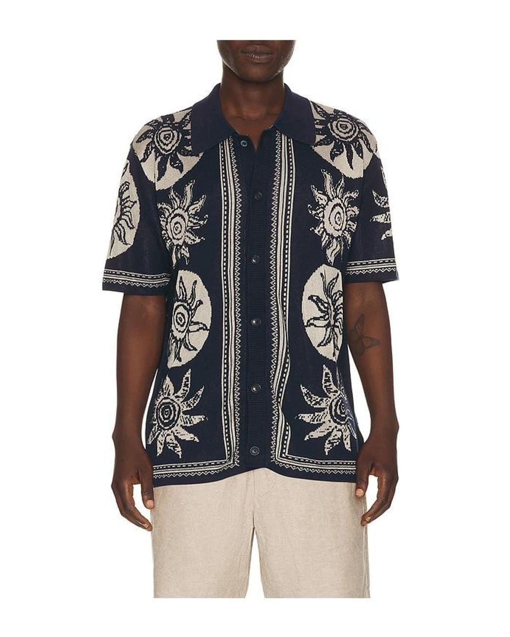 Scotch & Soda Blue Knitted Jacquard Short Sleeve Shirt for men