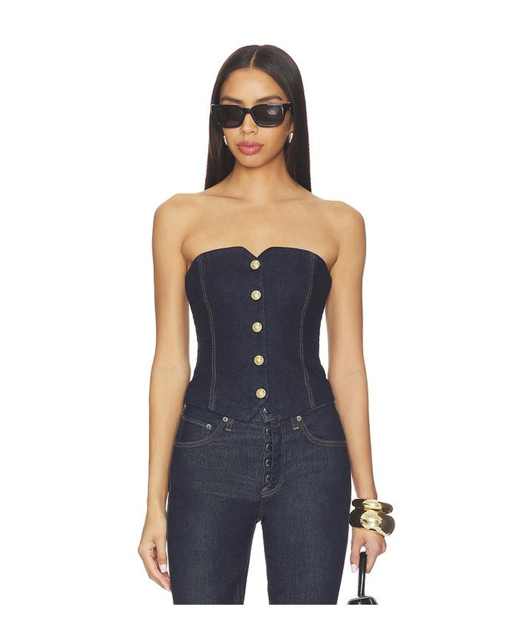 Alice + Olivia Blue Kelcey Denim Strapless Vest Top