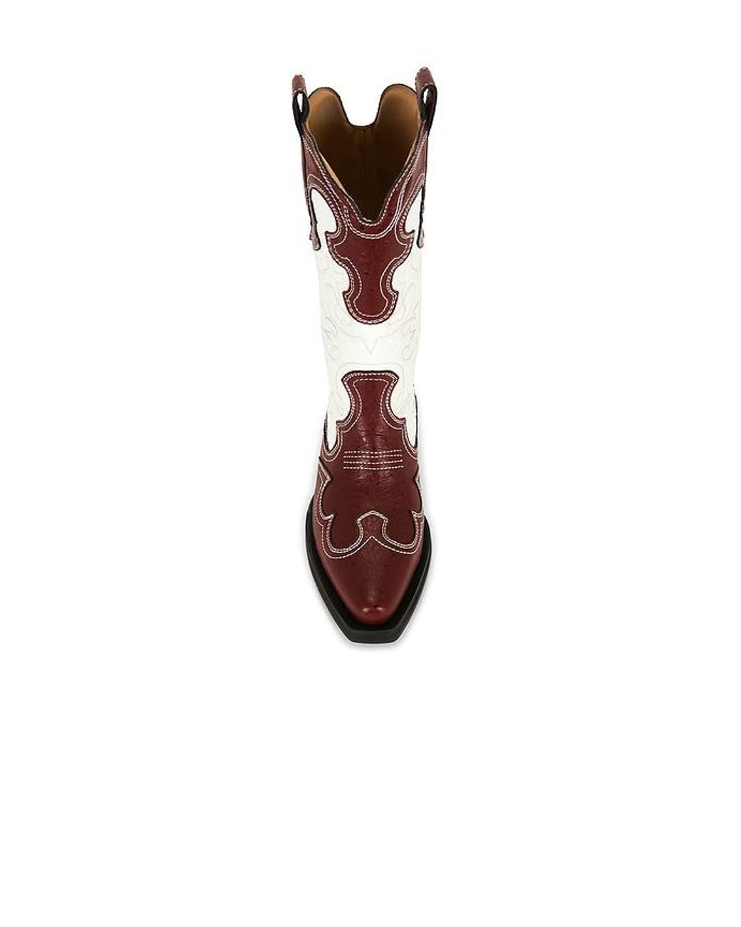 Ganni Brown Mid Shaft Embroidered Western Boot