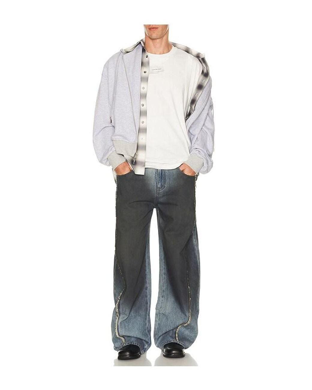 Feng Chen Wang Blue Double Waist Gradient Denim Trousers for men