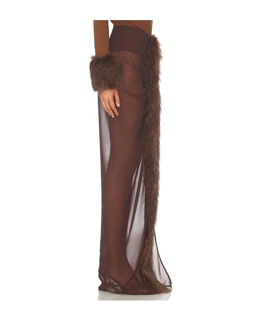 Bronx and Banco Brown Mesh & Faux Fur Maxi Skirt