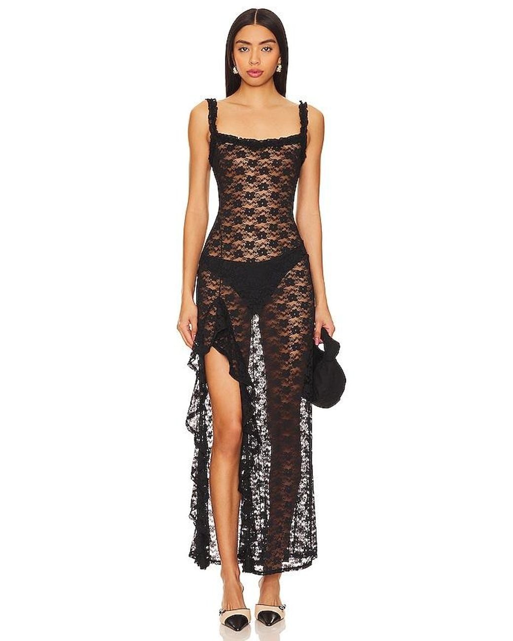Lovers + Friends Black Drew Sheer Maxi Dress