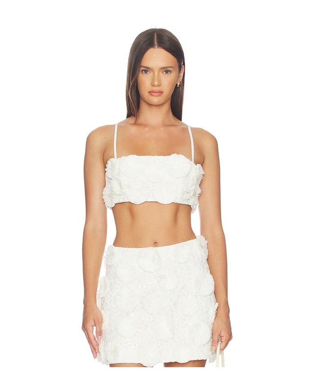 Jonathan Simkhai White Delia Floral Raffia Bra Top