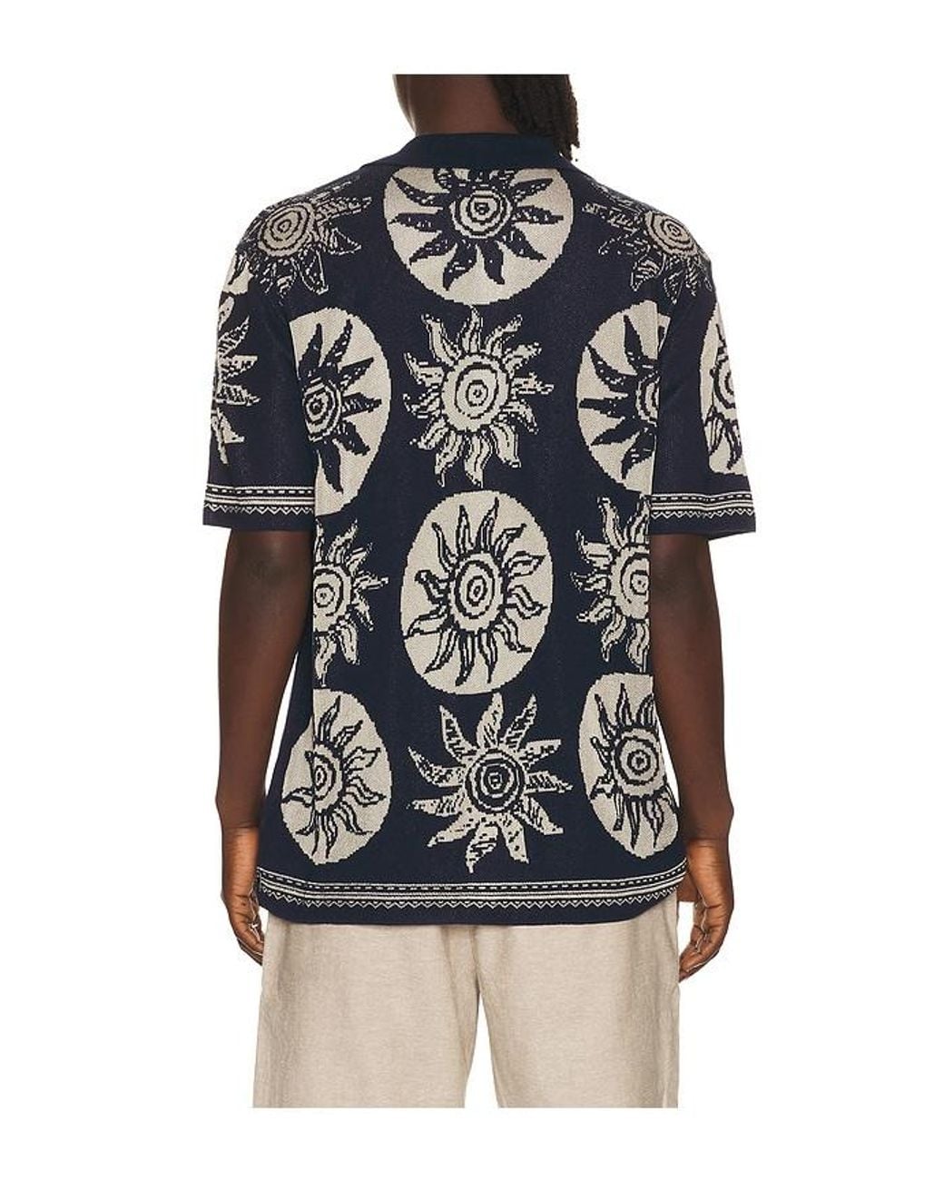 Scotch & Soda Blue Knitted Jacquard Short Sleeve Shirt for men
