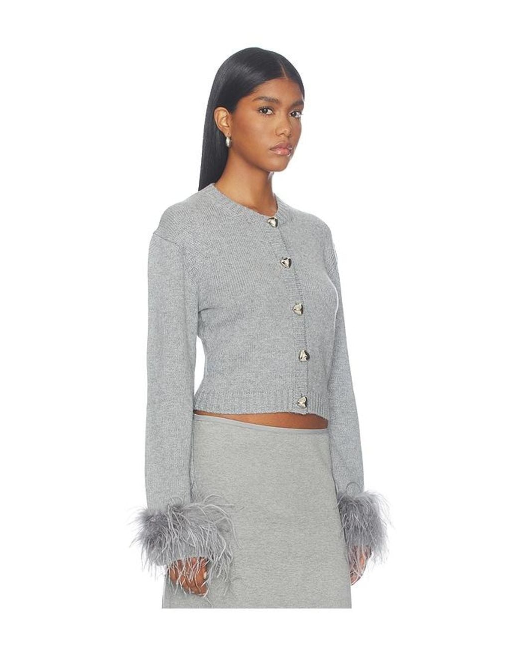 Lovers + Friends Gray Wendi Feather Cardigan