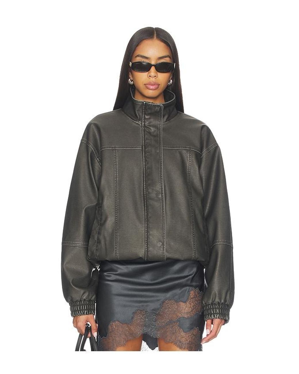 superdown Jaide Faux Leather Bomber in Black | Lyst
