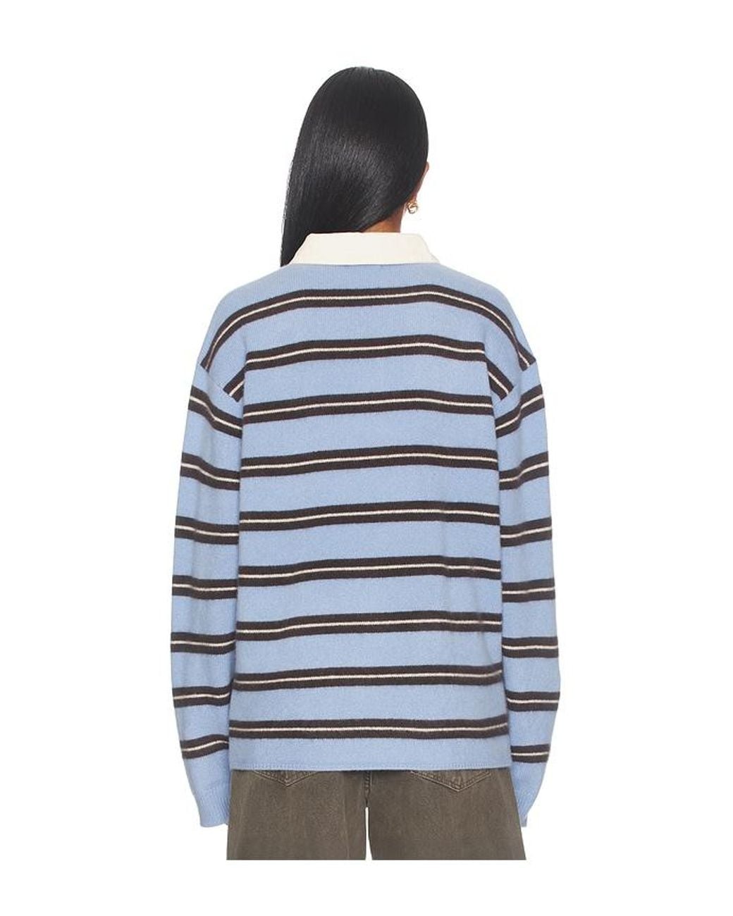 FRAME Blue The Ritz Brushed Cashmere Rugby Sweater