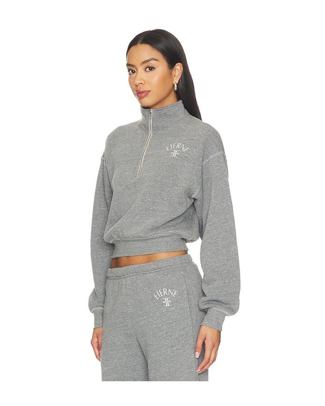 ÉTERNE Gray Tri-Blend Fleece Cropped Half-Zip Sweatshirt